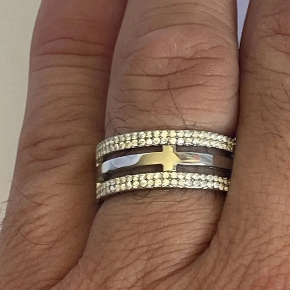 Men’s Stainless Steel Ring Size 10 CZ Pave Band Silver Statement